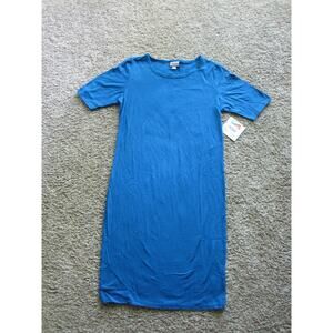 New LuLaRoe Julia Knee length Dress womans‎ Large Beautiful Blue Form Fitting!